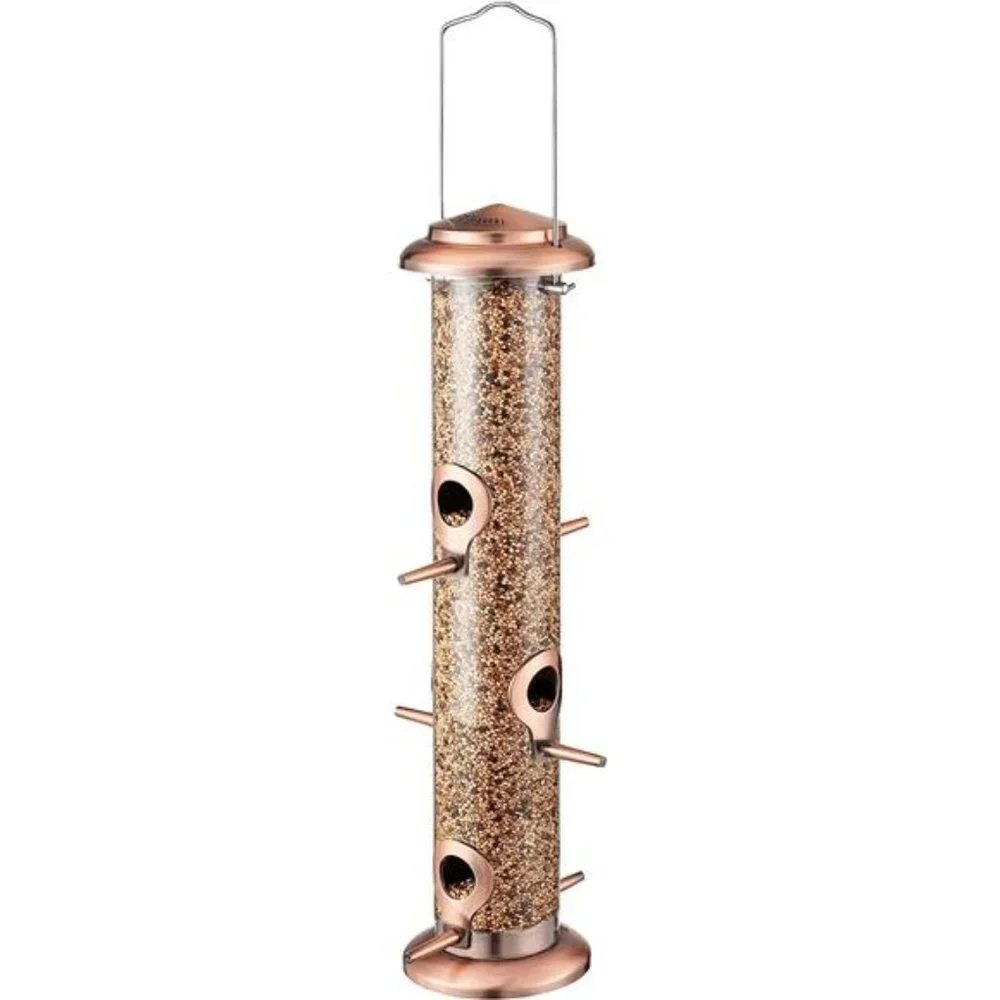 Metal Bird Feeders Brushed Copper Wild Bird Feeder for Outdoor Hanging All Metal